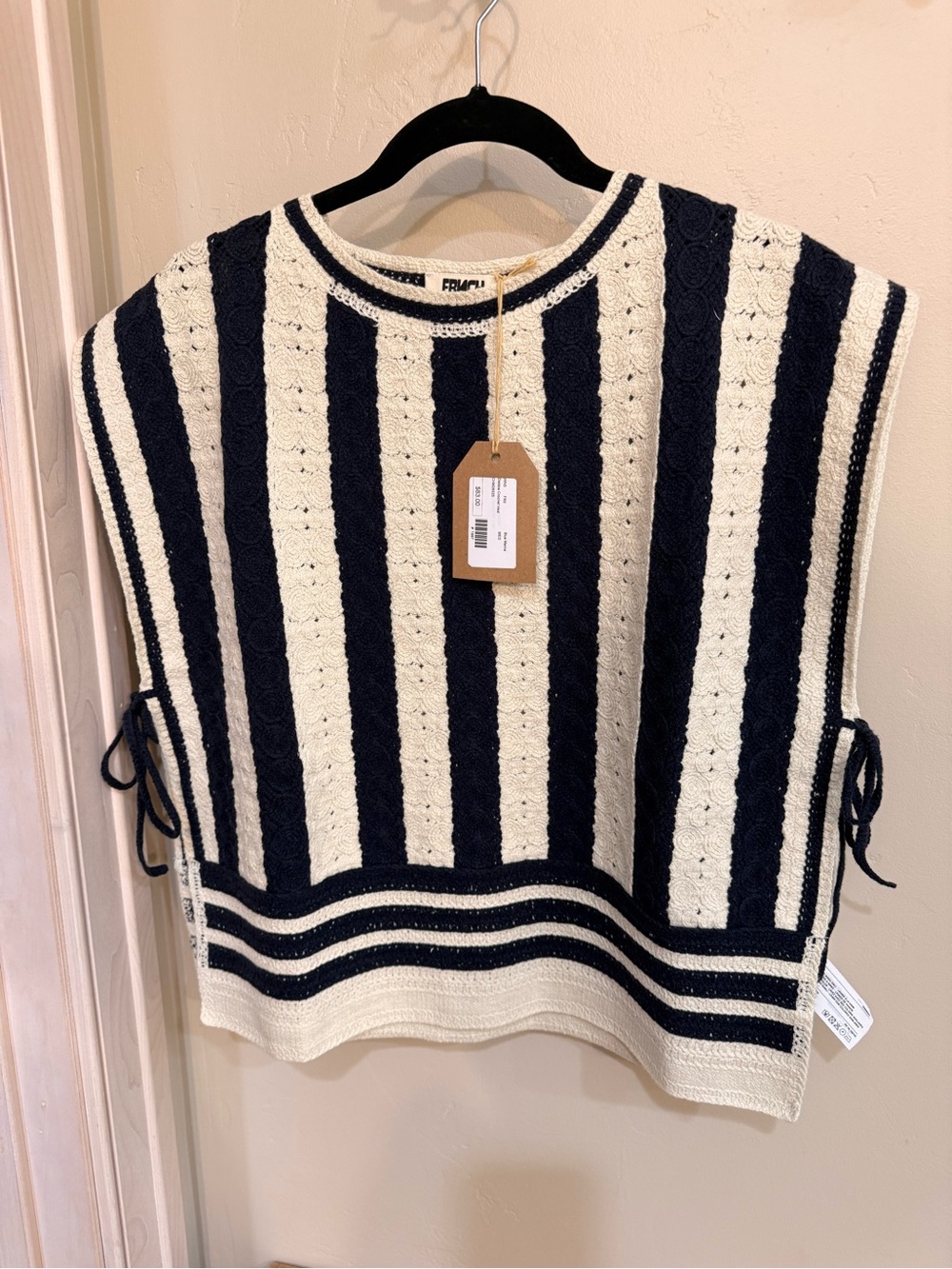 FRNCH brand.  Navy & Cream Striped Sleeveless Knit top.   NWT